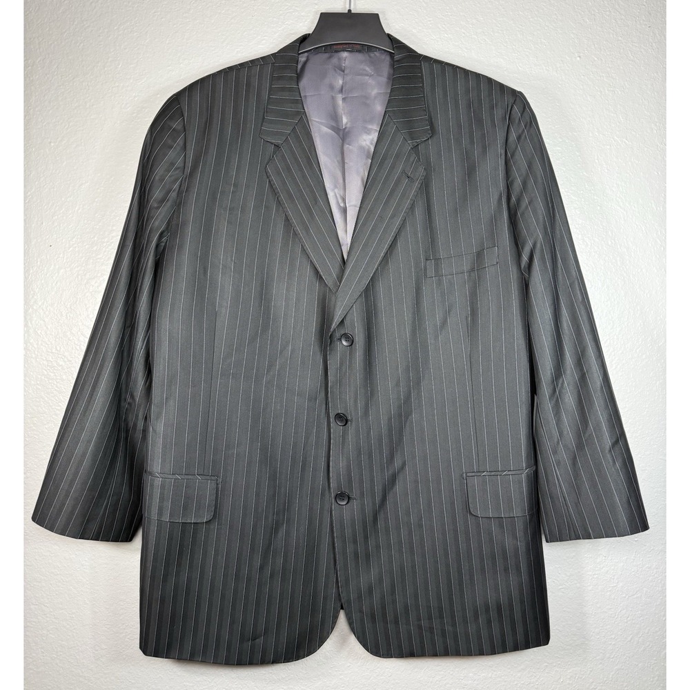 Jean Paul Vtg Black Pinstripe Suit Men's Jacket Size 50R Super 150's